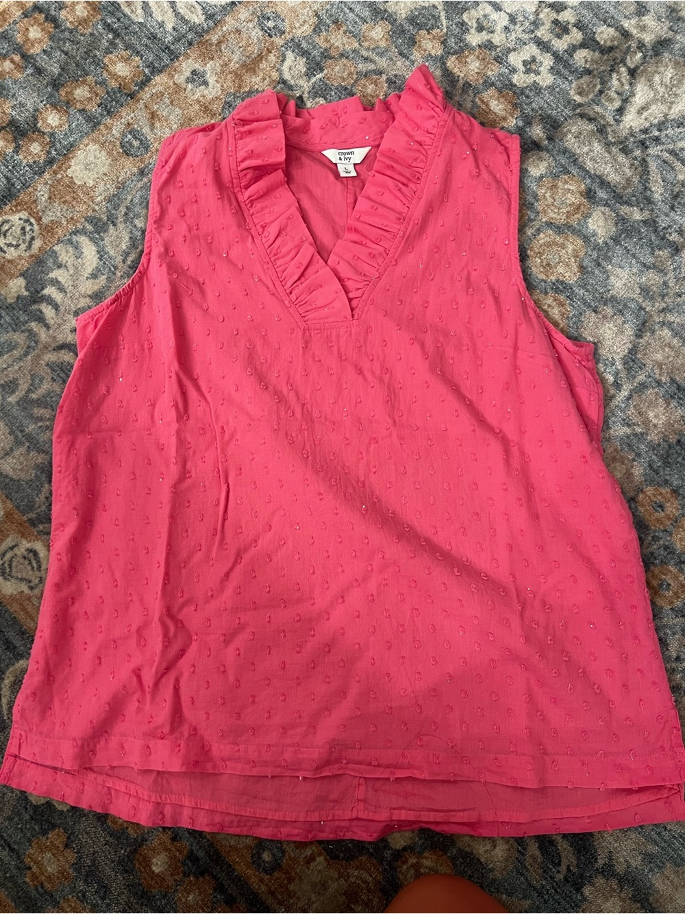 crown & ivy Hot Pink Ruffle V-Neck Sleeveless Camisole